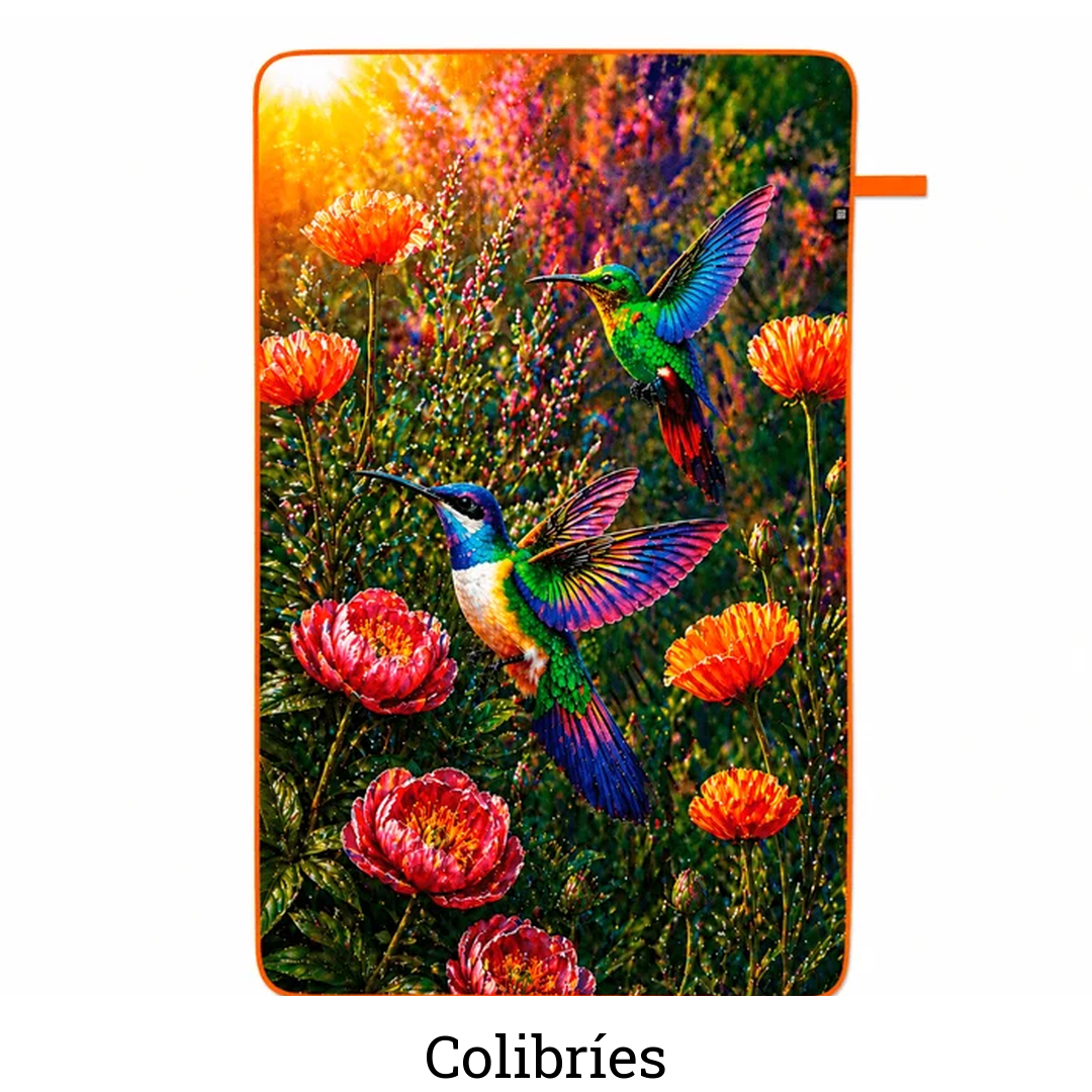 Toalla de microfibra estampada 130 x 80 cm diseño Colibríes
