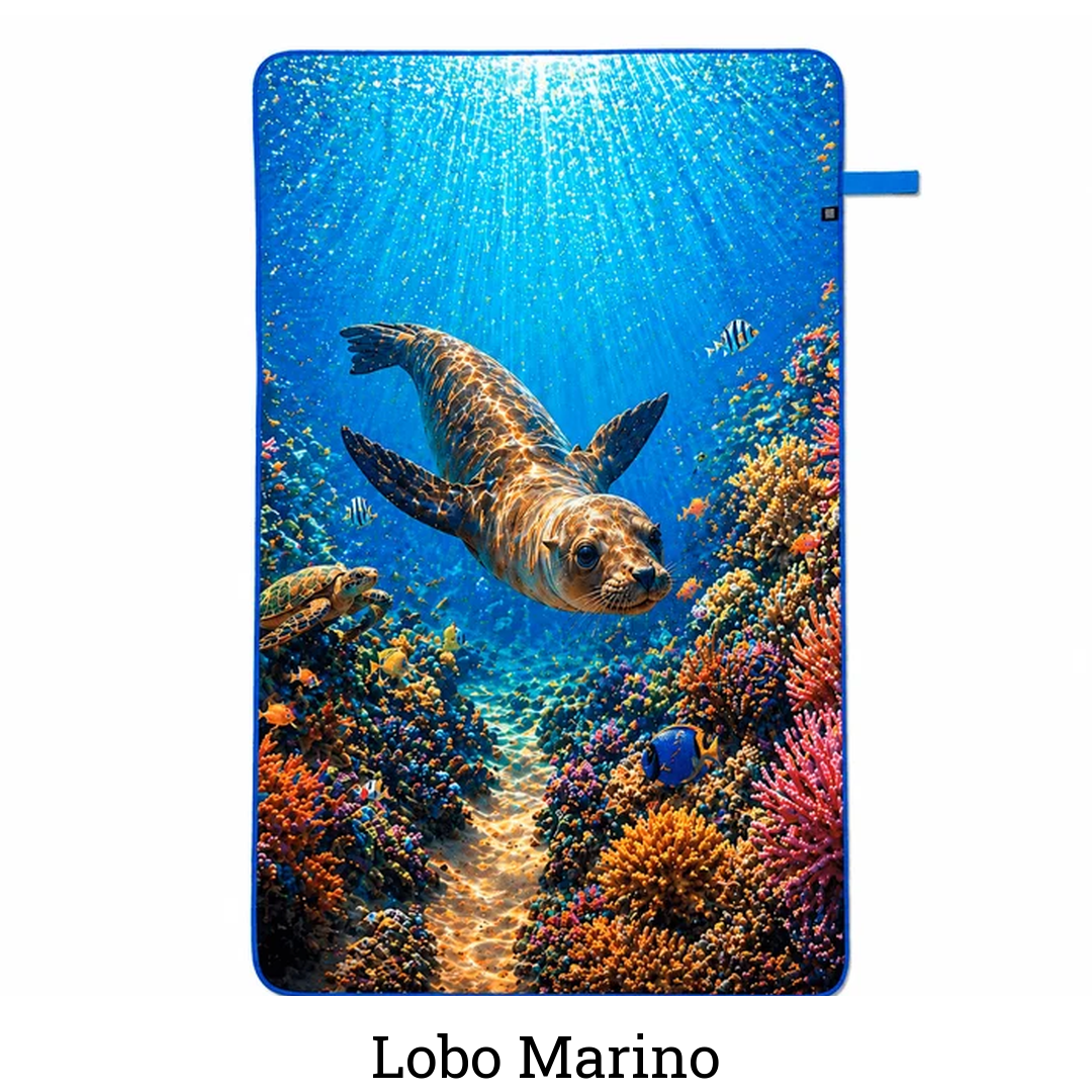 Toalla de microfibra estampada 130 x 80 cm diseño Lobo Marino