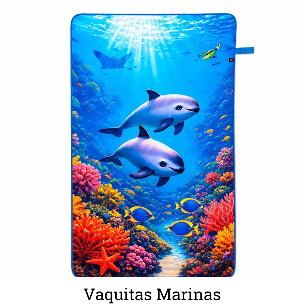 Toalla de microfibra estampada 130 x 80 cm diseño Vaquitas Marinas